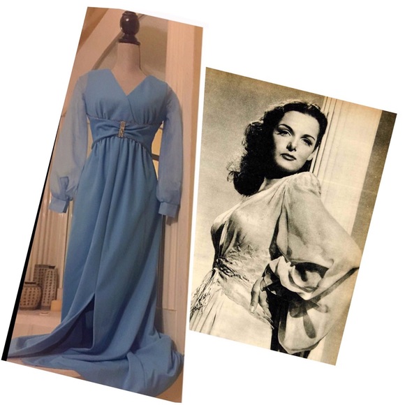 1960s Vintage Cinderella Blue Rhinestone Gown M - Picture 4 of 8